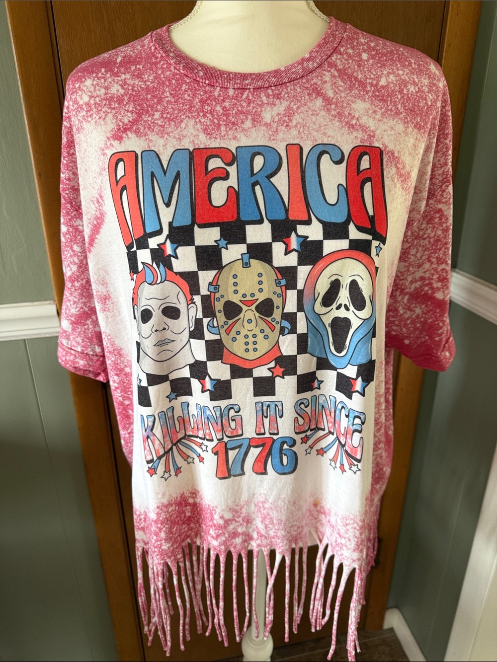 America Graphic Fringe Tee - Red, Blue, White Size XL